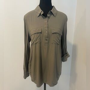 Never Worn! RW&CO Olive Green Lenzing Roll-Tab Sleeved Shirt